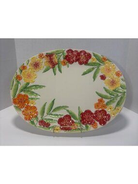 Hand-Painted Summerliving Ceramic Serving Platter Vibrant Floral Tableware